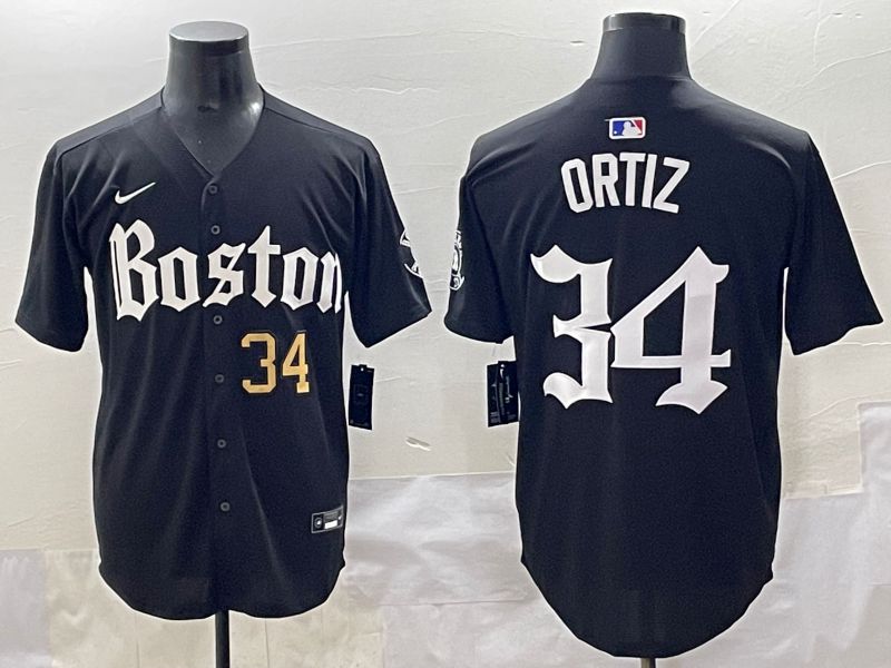 Men 2025 Boston Red Sox 34 Ortiz Black Five generations Joint Name Nike MLB Jersey style 1